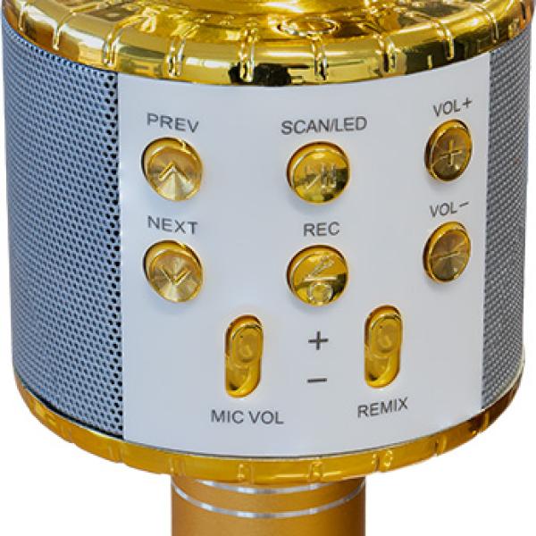 Microfone KMI5G Bluetooth c/ Altifalante e LEDs (Dourado) - MAX
