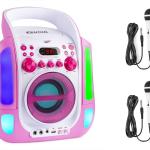 Coluna Karaoke Bluetooth + USB + Leitor CD + 2 Microfones c/ Efeitos de LED´s (Rosa) - FENTON SBS30P