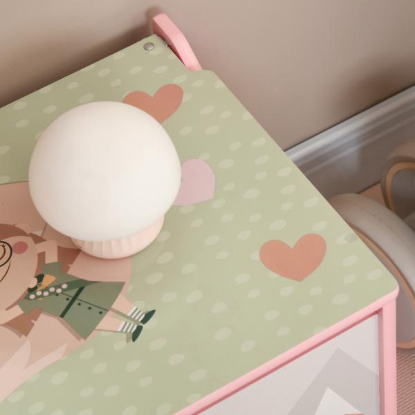 Baú de Brinquedos Organizador de Brinquedos para Crianças de 3 a 8 Anos com Estampado em Animaos 60x37x39 cm Rosa