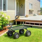 Carro de Transporte com Pega Revestida e 4 Rodas Grandes de Ø24 cm Carrinho de Jardim em Aço 94x48,5x100 cm Preto e Verde