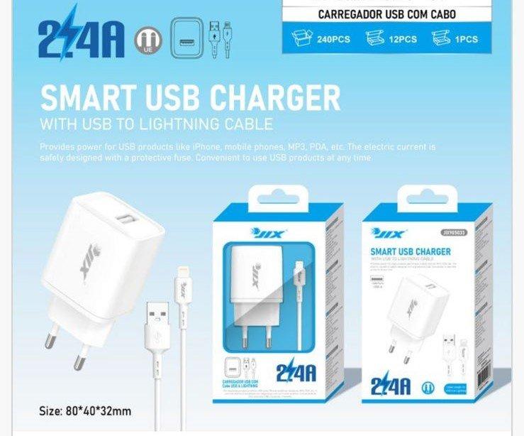 Carregador USB 2.4A + Cabo USB para Lightning