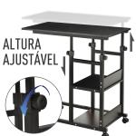 Mesa Lateral para Sofá Mesa lateral em Forma de C com 4 rodas Giratórias Freios Altura Ajustável 3 níveis Estrutura Metálica 80x40x72 - 82cm Preto