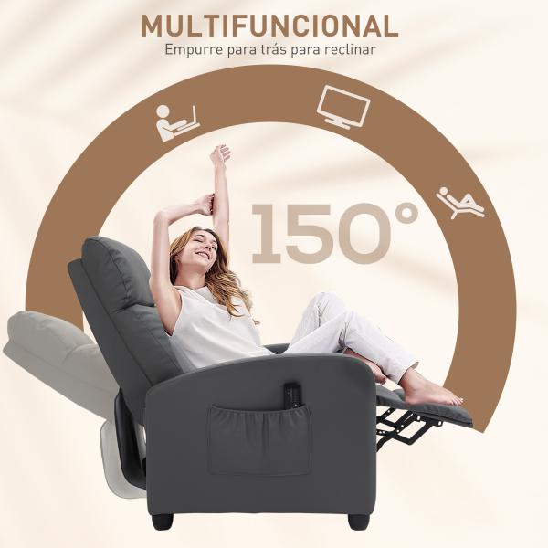 Poltrona de Massagem Reclinável com 2 Zonas de Massagem 8 Programas e 5 Níveis de Intensidade 68x88x98 cm Cinzento