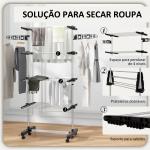 Estendal Vertical Dobrável de 4 Níveis com 6 Rodas 2 Laterais Dobráveis Prateleiras Ajustáveis 142x55x172cm Preto