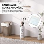 Suporte para Guarda Chuva em Aço com 4 Ganchos Bandeja de Gotejamento Amovível para Entrada ou Escritório Branco 17x17x41 cm
