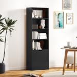 Estante para Livros de 6 Níveis Portas e 4 Prateleiras Abertas para Sala Escritório 59x29x180 cm Preto