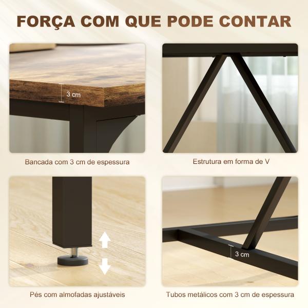 Mesa de Refeição Retangular para 6 - 8 Pessoas Mesa de Cozinha Industrial com Pés de Metal 180x80x75,5 cm Castanho Rústico