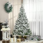 Árvore de Natal Artificial 180cm com Neve Ignífugo com 750 Ramos Folhas de PVC Base Dobrável Verde
