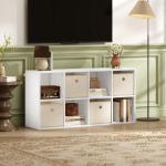 Estante Cubo Estante de Armazenamento Horizontal ou Vertical com 8 Compartimentos e 4 Gavetas de Tecido 53,7x30x79,8 cm Branco e Bege