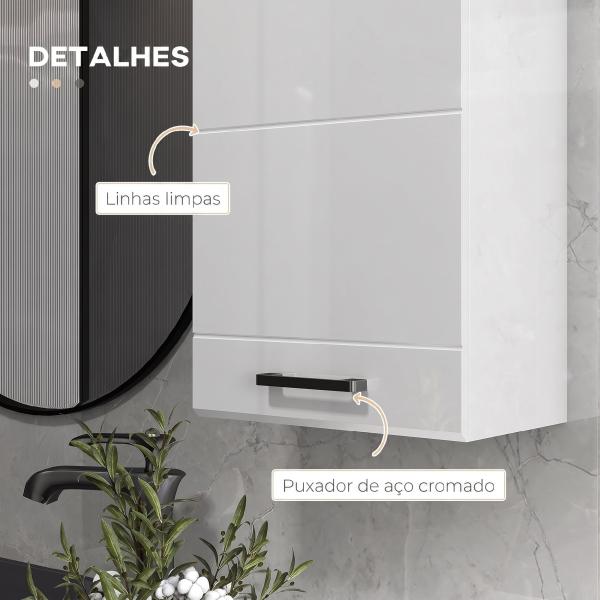 Móvel de Casa de Banho Suspenso com Prateleira Ajustável para Cozinha Lavandaria Quarto Branco Brilhante