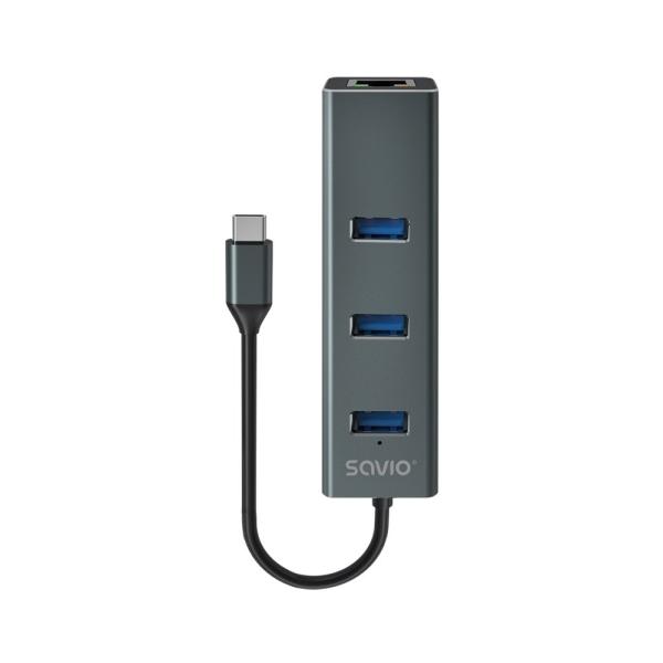 HUB SAVIO USB(C) - 3 X USB(A) 3.1 + 1 X RJ - 45