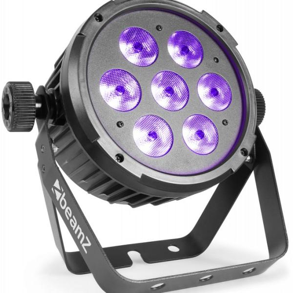 Projector LED PAR 7x 10W (6 EM 1) RGBAW - UV DMX c/ Comando (BT280) Preto - beamZ