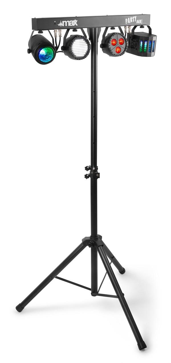 Barra LED´s Portátil DMX c/ 4 Projetores Jelly Moon, Derby, Foco PAR, Strobe RGBW (PARTYBAR09) - MAX