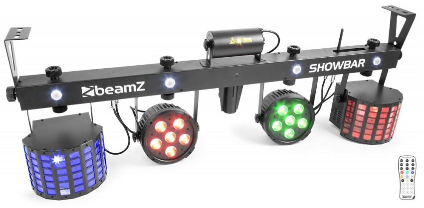 Barra Portátil 4 EM 1 c/ 2 Focos PAR, 2 Projectores Efeitos Butterfly, Laser e Strobe DMX - beamZ