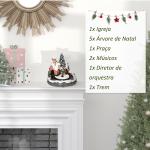 Aldeia de Natal com Luzes LED Trem Giratório e Música Decoração de Natal 20x19,5x20cm Multicor