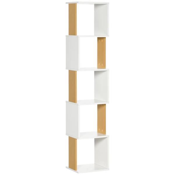 Estante de Livros em Forma de S Estante com 5 Prateleiras Abertas para Sala de Estar Escritório Anti - Tombo 33x28x161cm Branco