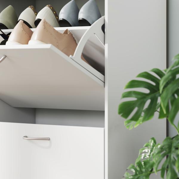 Sapateira Moderna com 4 Gavetas Abatíveis e Prateleiras Ajustáveis para 16 - 24 Pares de Sapatos 120x24x81 cm Branco