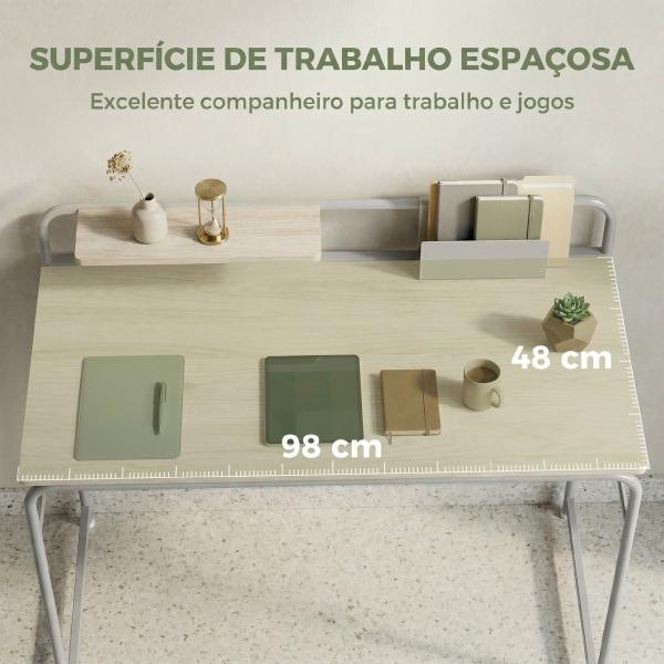 Secretária Moderna com Prateleira e Estrutura Metálica Fácil Montagem 98x48x88,5 cm Carvalho
