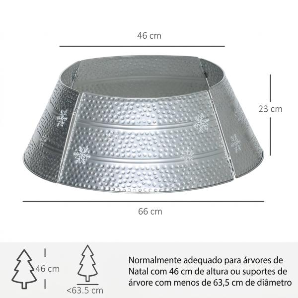 Saia para Árvore de Natal em Metal Impermeável, Decoração para Festas e Casa, 66x66x23 cm, Prateado