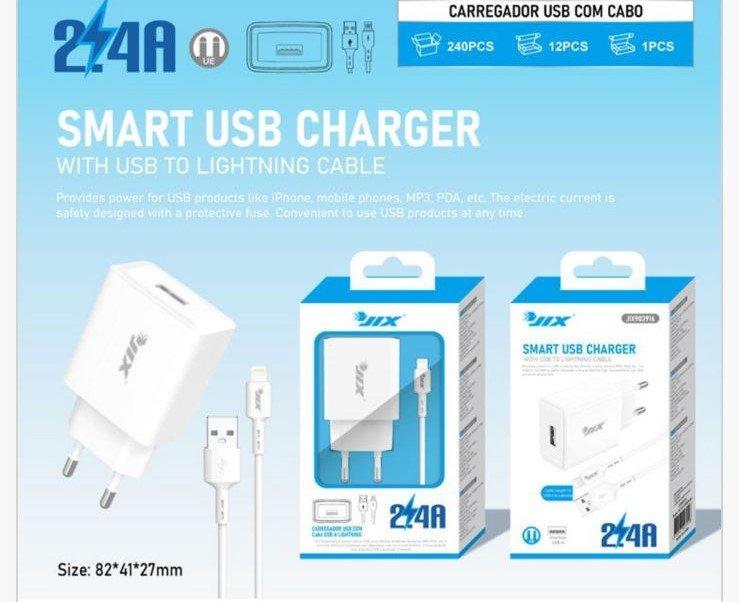 Carregador USB 2.4A + Cabo USB para Lightning