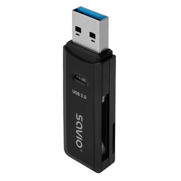 SD CARD READER - USB 3.0 BLACK SAVIO AK-64