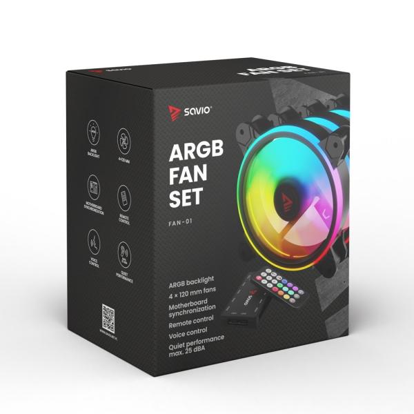 KIT 4 SAVIO PC FANS WITH REMOTE CONTROL