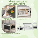 Conjunto de Mesa e 2 Cadeiras Infantis 2 em 1 com Ardósia Gavetas de Tecido e Espaço de Armazenamento para Quarto Cinza