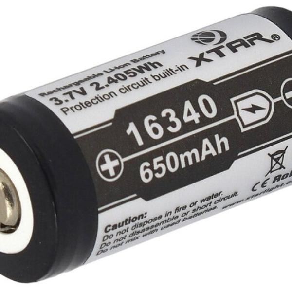 Pilha Recarregável Li - Ion ICR16340 (CR123) 1/2A 3,7V 650mAh - XTAR