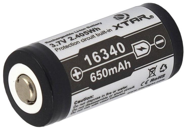 Pilha Recarregável Li - Ion ICR16340 (CR123) 1/2A 3,7V 650mAh - XTAR