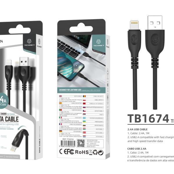 Cabo De Dados De Alta Qualidade Ip Preto 1M 2.4A