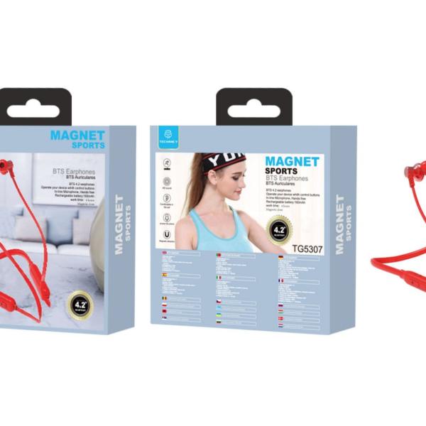 Auriculares Bluetooth Desportivo Vermelha