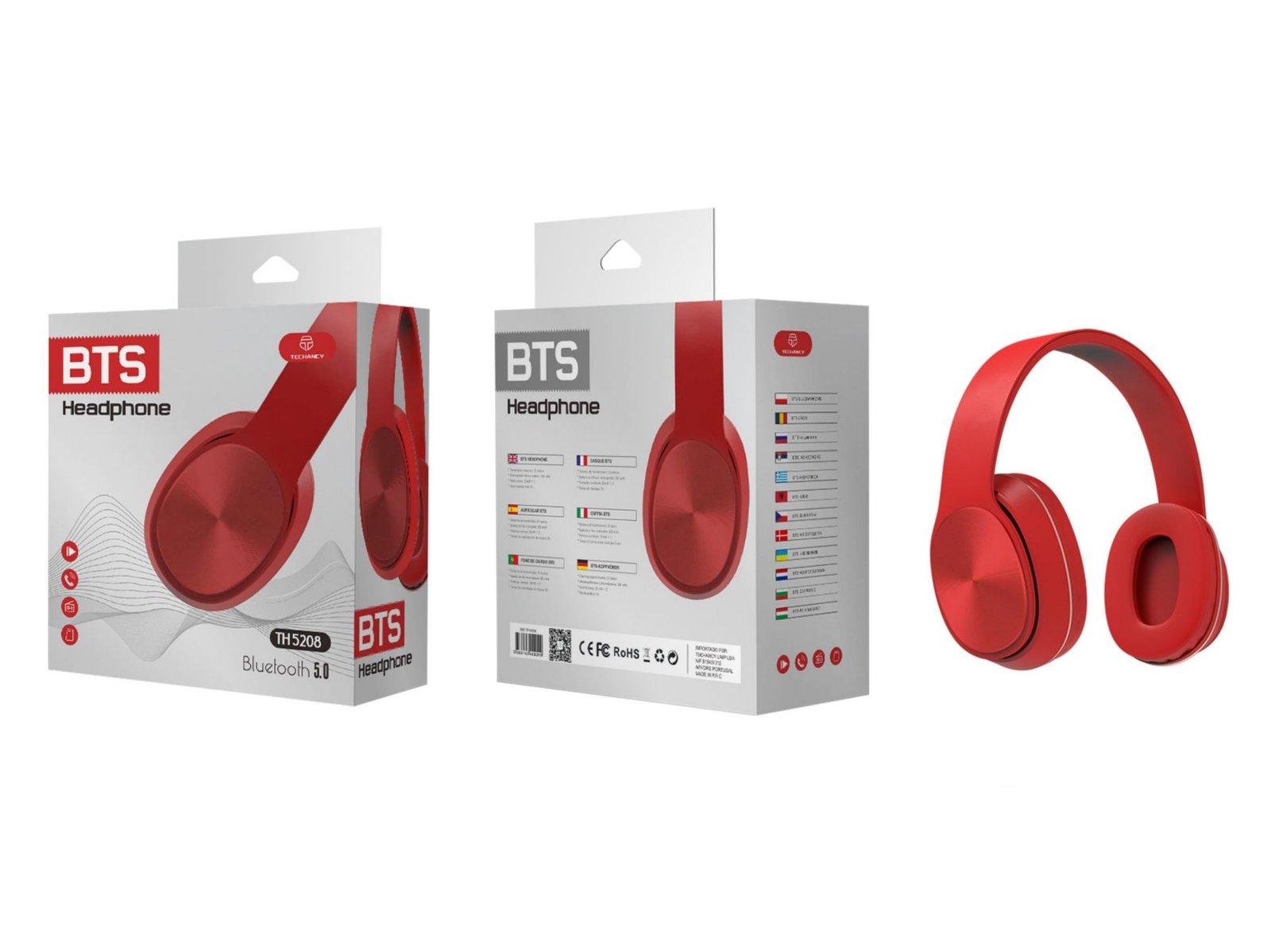 Auscultadores Bluetooth Com Microfone Bt-Sd-Fm-Atende Chamadas Vermelha