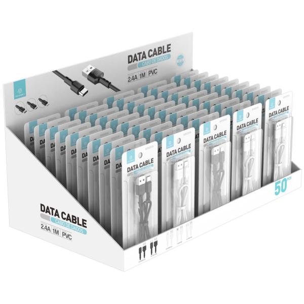 Cabo De Dados Em Pvc Preto Branco 1M 2.4A (Caixa De Apresentacao) 50Pcs Tf58061-10Pcs Tf58062-10Pcs Tf58063-10Pcs Tf58064-10Pcs Tf58065-10Pcs
