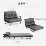 Sofá Cama Sofá Convertível em Cama de 2 Lugares Dobrável com Encosto Ajustável em 5 Níveis e 2 Almofadas 102x73x81 cm Cinza