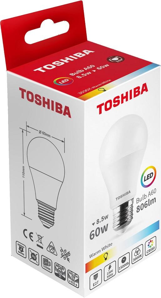 Lâmpada LED A60 E27 8,5 W 3000K - TOSHIBA