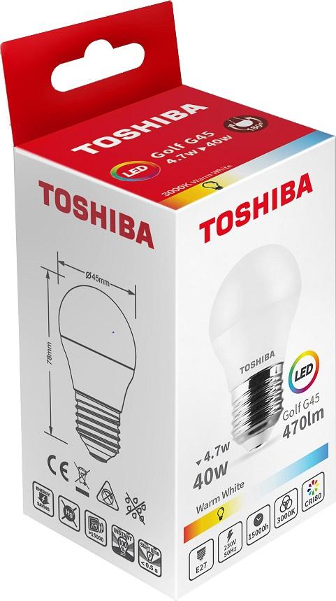 Lâmpada LED G45 E27 5W 3000K - TOSHIBA