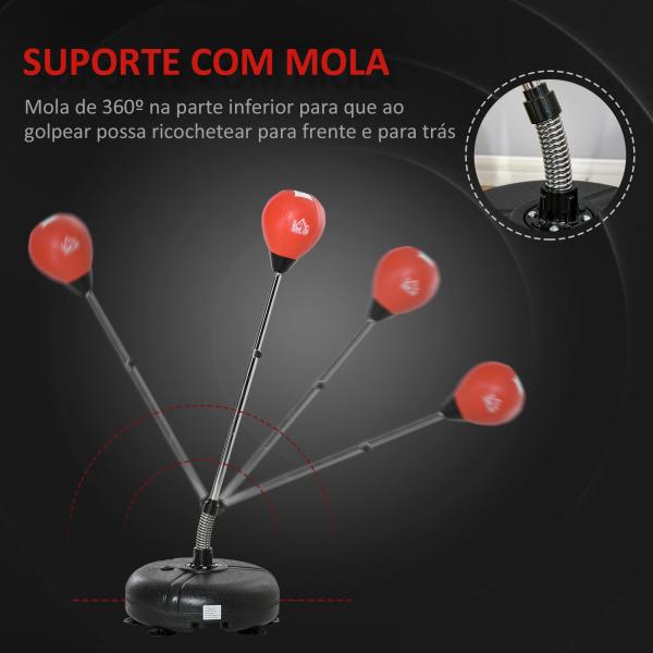 Saco de Boxe de Pé com Altura Ajustável de 4 Níveis Punching Ball com Base Preenchida Luvas e Inflador para Adultos e Adolescentes Ø45x132 - 158cm Preto e Vermelho