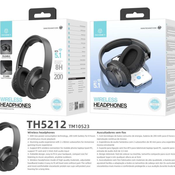 Y523 Auriculares Sem Fios On-Ear Com Tecnologia Bluetooth, Leves, Confortaveis Preto