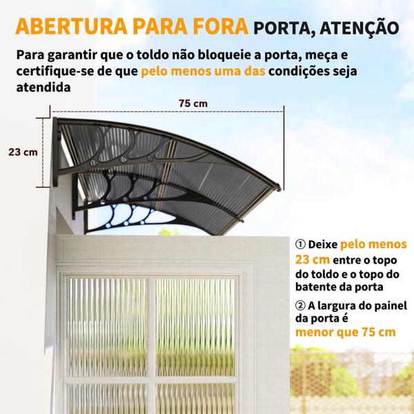 Marquise para Portas e Janelas 196x75x23 cm Marquise de Proteção contra Sol e Chuva com Cobertura de Policarbonato Preto