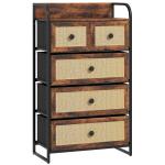 Cómoda de Tecido Cómoda para Dormitório com 5 Gavetas com Frente em Vime e Prateleira 58x29x99 cm Marrom Rústico