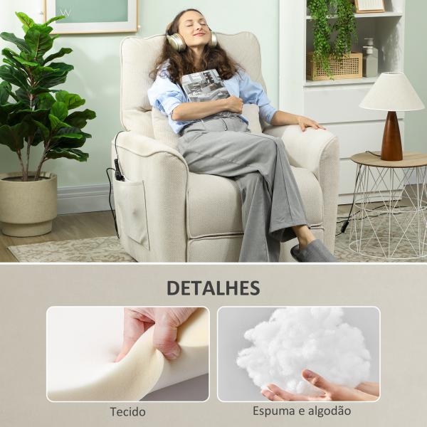 Poltrona Relax com Aquecimento Lombar e Massagem por Vibração Poltrona Reclinável com Função de Memória 88x93x102 cm Creme
