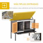 Coelheira de Madeira Exterior Gaiola Elevada para Coelhos Cobaias Animais Pequenos com Teto Asfáltico Abatível Comedouro Bandejas Removíveis e 2 Portas 91x46x71cm Cinza