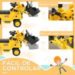 Carro Andador para Crianças Escavadora para Crianças com Pá Dianteira Buzina Volante e Compartimento Oculto 80x26,5x39 cm Amarelo