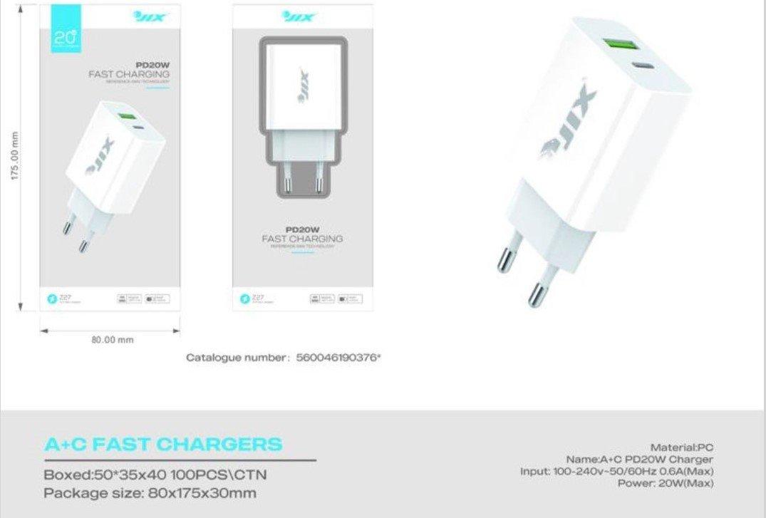 CARREGADOR PD20W + USB (Branco)
