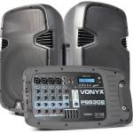 Sistema de Som Portátil 10 300W (Mesa Mistura + 2 Colunas + Tripés + Microfone) PSS302 - VONYX