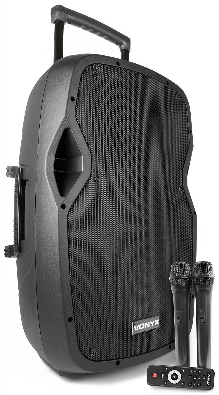 Coluna Amp. Portátil 15 800W MP3/USB/SD/BLUETOOTH c/ 2x Microfone s/ Fios (AP1500PA) - VONYX