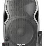 Coluna Amp. Portátil 15 800W MP3/USB/SD/BLUETOOTH c/ 3x Microfones UHF (AP1500PA) - VONYX
