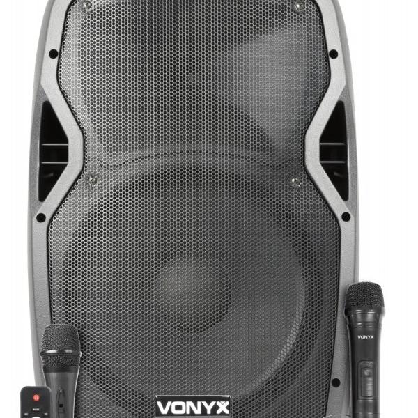 Coluna Amp. Portátil 15 800W MP3/USB/SD/BLUETOOTH c/ 3x Microfones UHF (AP1500PA) - VONYX