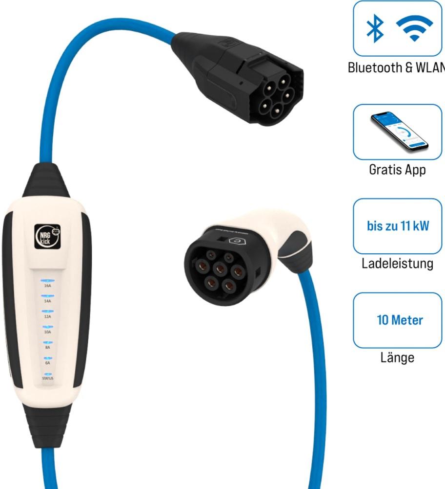 Cabo de Carregamento Pure WLAN + Bluetooth p/ Veículos Elétricos Tipo 2 / 11kW / 16A / 10m - NRGKICK