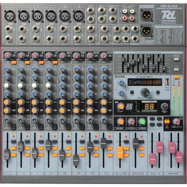 Mesa de Mistura 12 Canais c/ DSP USB MP3 AUX EQ FX (PDM - S1203) - Power Dynamics